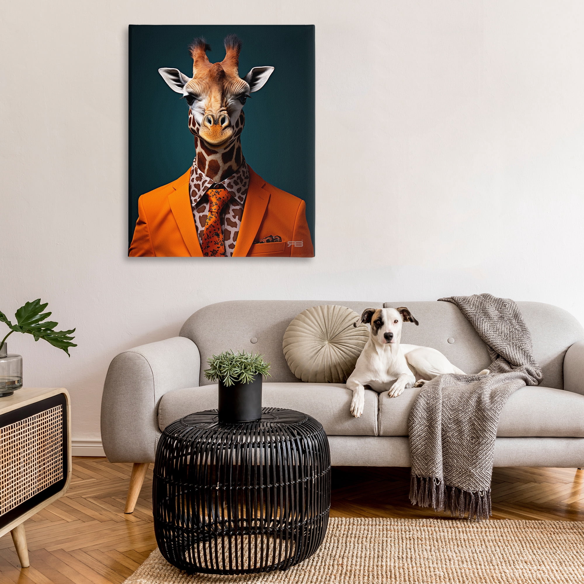 Stupell Industries Giraffe in Formal Suit Animals & Insects Painting Gallery Wrapped Canvas Art Print Wall Art, 36 x 48