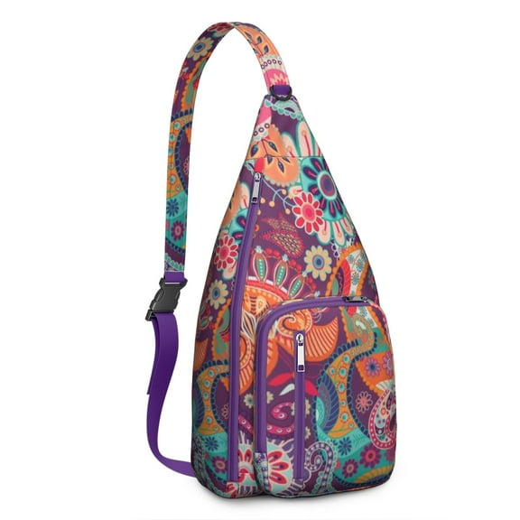 Waterproof Hiking Sling Backpack for Women – Lightweight Crossbody Bag with Adjustable Strap, Chest Bag for Travel & Outdoor Adventures – Paisley Boho Vintage Floral, Chic Retro Design