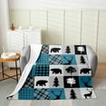 thumbnail image 2 of YST Rustic Patchwork Flannel Blanket Queen 90x90 inch,Country Cabin Fleece Blanket,Checkered Buffalo Plaid Bear Deer Throw Blanket,Woodland Wildlife Farmhouse Fuzzy Blanket Lightweight,Blue, 2 of 4