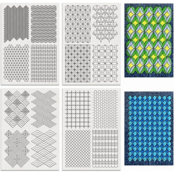4 Sheets 16 Pcs Geometric Water Soluble Embroidery Pattern Stick and Stitch Embroidery Paper Designs Embroidery Starter Kit