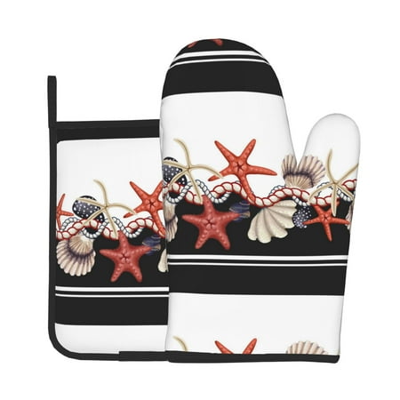 

Tebeau Starfishes Shells Print Oven Mitts and Pan Racks 2-Piece Set Kitchen Oven Mitts and Pan Racks Heat Resistant 500 °F for Baking and Cooking