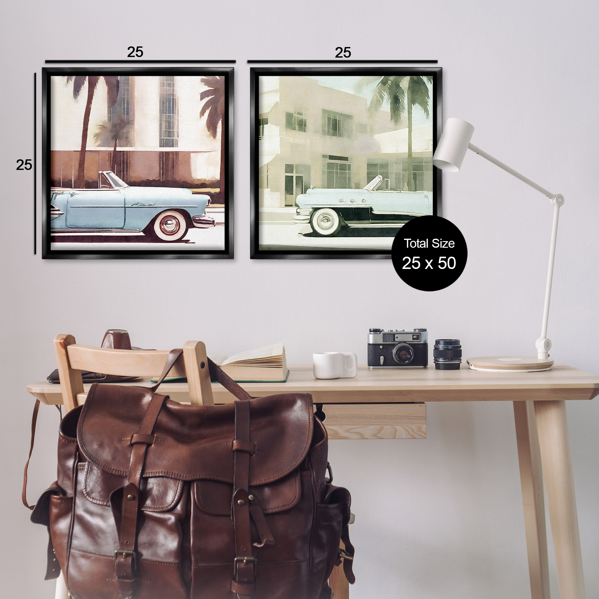 Stupell Industries Miami Cars in Summer Transportation Photography Black Floater Framed Canvas Art Print Wall Art, 25 x 25, Set of 2