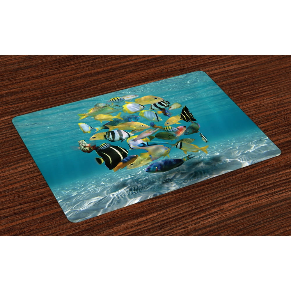 Fish Placemats Set of 4 Shoal of Fish Forming a Circle above a Sandy