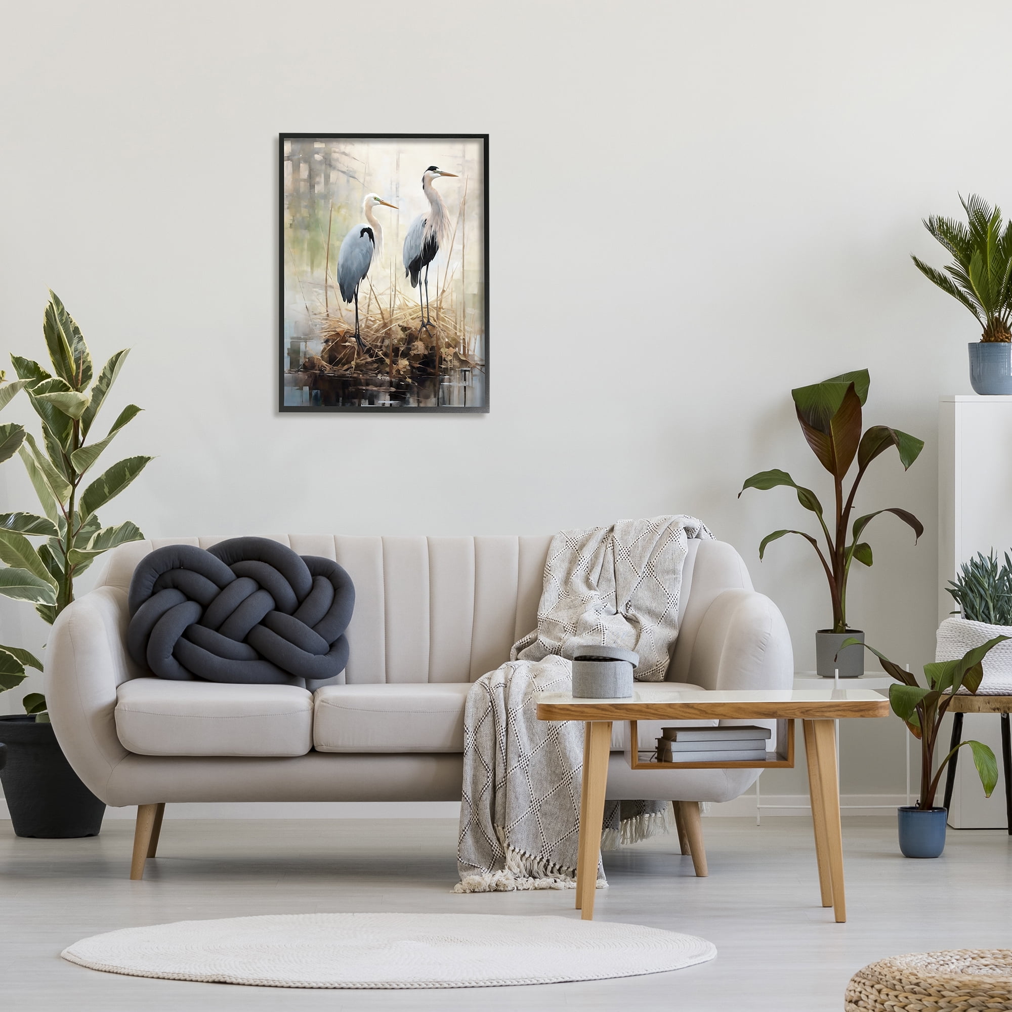 Stupell Industries Cranes in Pond Nature Animals & Insects Painting Black Framed Art Print Wall Art, 24 x 30