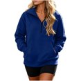 thumbnail image 3 of Sweatshirt for Women With Zipper Solid Color Hoodless Sports Sweatshirt Casual Loose Lapel Pocket Fall Casual Jackets, 3 of 7