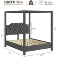 thumbnail image 2 of Upholstered Canopy Metal Bed Frame Queen Size with Headboard, Button Tufted, Nailhead Trim Design, No Box Spring Required,Dark Grey with Sturdy Steel Slats, 2 of 9
