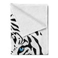 thumbnail image 2 of Tattoo Soft Flannel Fleece Throw Blanket, Head of Magnificent Rare White Albino Tiger with Ocean Blue Eyes Image, Cozy Plush for Indoor and Outdoor Use, 50" x 70", White Black and Blue, by Ambesonne, 2 of 5