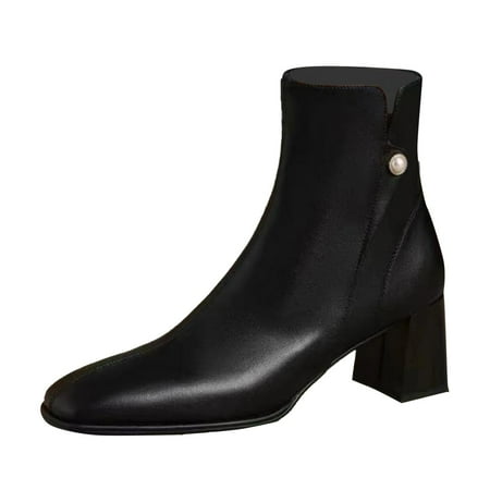 

Qufokar Supportive Flip Flops Women Womens Boots Winter Women Ankle Boots Autumn And Winter Fashion Solid Color Comfortable Square Toe Square Heel Zipper