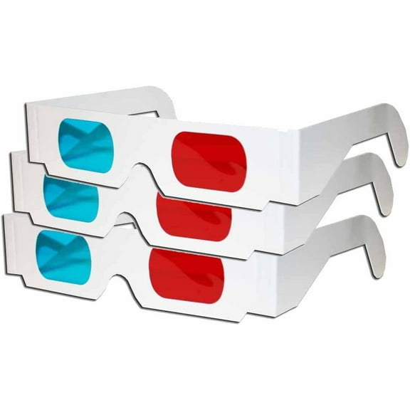3 Pair Red Cyan 3D Anaglyph Viewing Glasses - White Cardboard - NEW