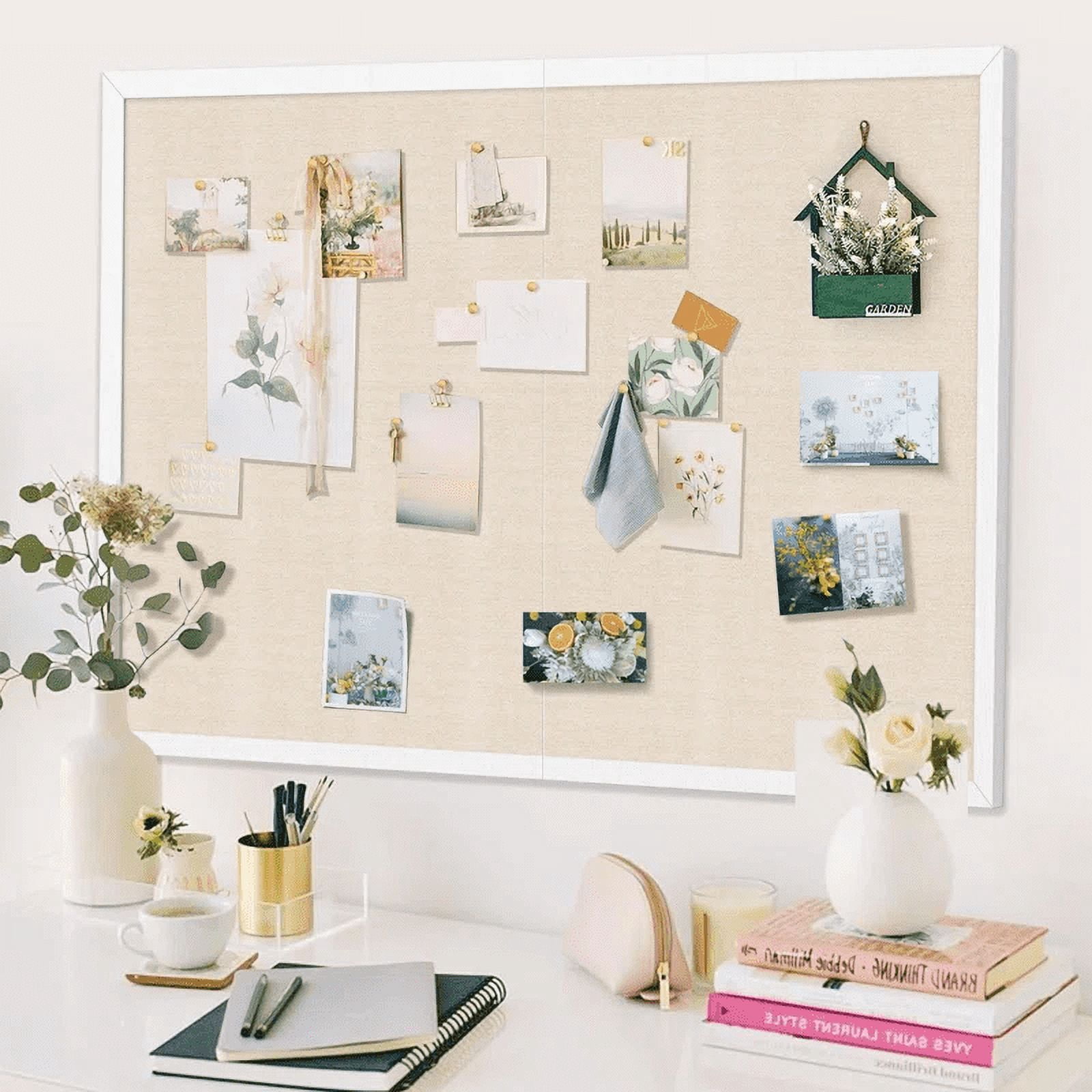 Cork Board,With Linen 48*36 Inch Foldable Bulletin Board Office Decor Vision Board Light For Wall School Office Bedroom,White