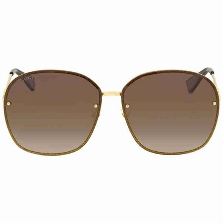 Gradiant Lens - Gucci GG0228S 003 Sunglasses Gold Glitter Frame Brown Gradient Lenses 63mm