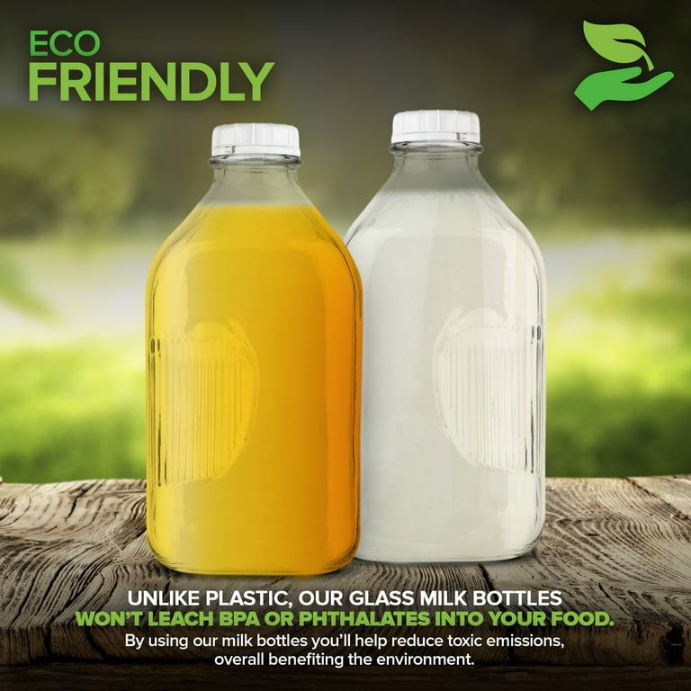 Stock Your Home 64 oz Glass Milk Bottles with White Caps, 2 Pack