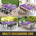 thumbnail image 5 of Boho Floral Table Cloths for 4 Foot Rectangle Tables, Purple Flowers Vintage Bohemian Watercolor Patio Waterproof Elastic Fitted Tablecloths, Washable Rectangular Table Cover for Camping, 5 of 8