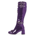 thumbnail image 2 of YDN Women's Round Toe Knee High Boots Strappy Buckle Chunky Mid Heel Zippers Long Booties Daily Club Dress Shoes Size 6.5 Purple, 2 of 4