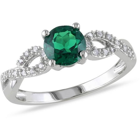 Tangelo 4/5 Carat T.G.W. Created Emerald and Diamond-Accent 10kt White Gold Infinity Engagement Ring