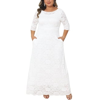 Agnes Orinda Women's Plus Size Lace Dress V-Neck 3/4 Sleeve Midi Swing  Wedding Bridesmaid Dresses 4X White - Walmart.com