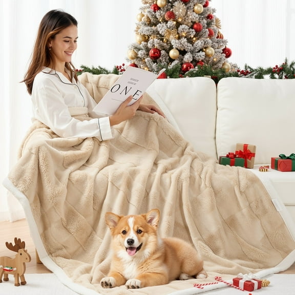 GASKY 50"x 70" Faux Rabbit Fur Blanket Soft Cozy Arctic Velvet Throw Blankets Light Brown for All Seasons