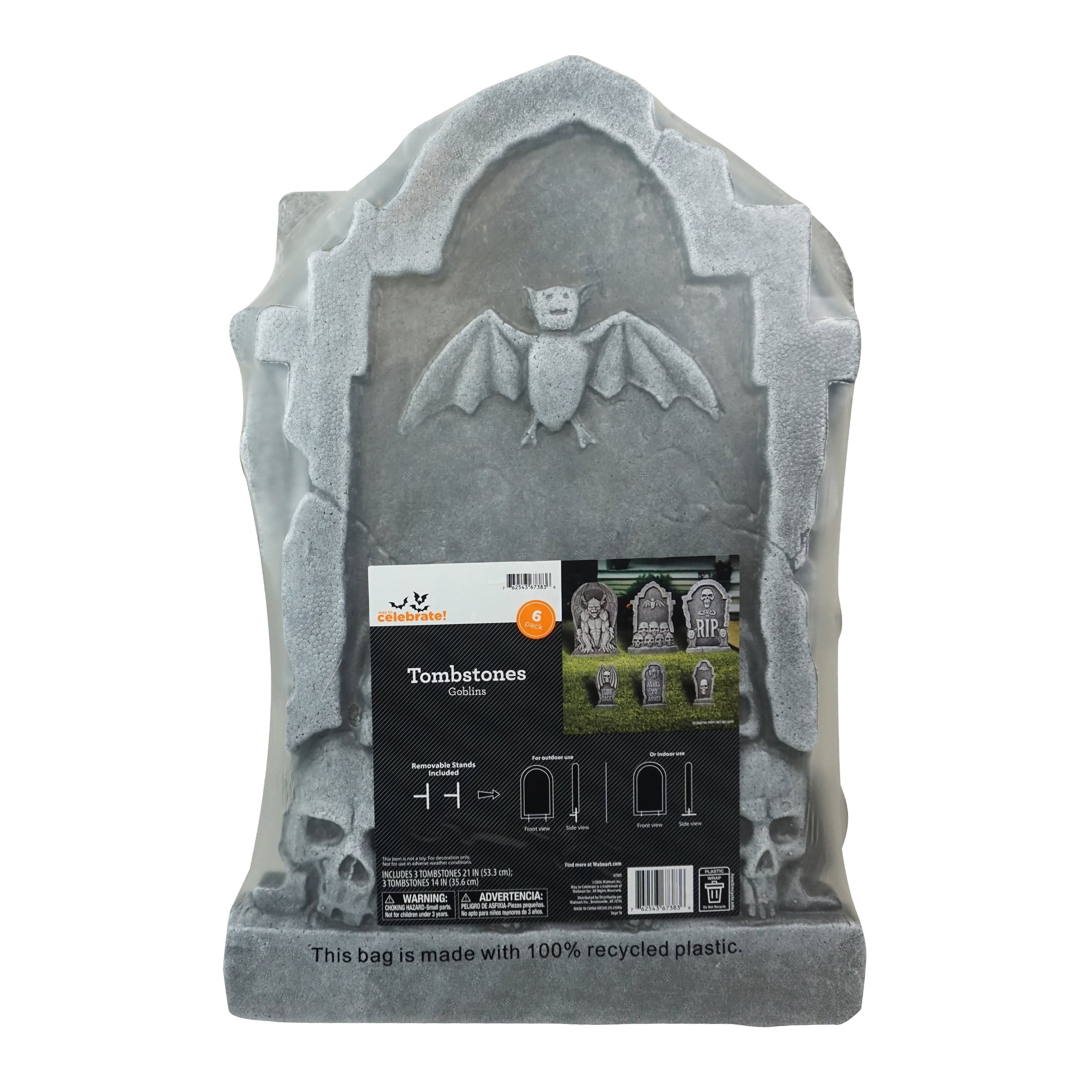Tombstones Goblins Decoration Set, Gray, 6 Pieces, Halloween by Way To Celebrate