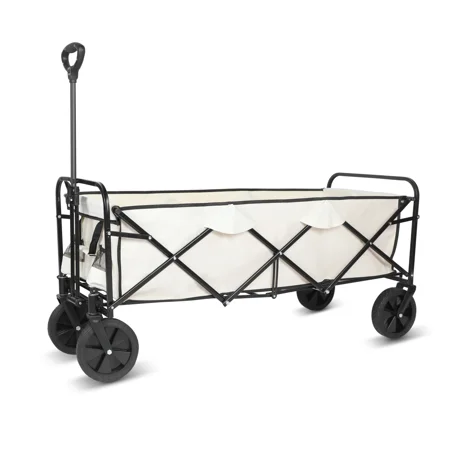YSSOA Extended Folding Utility Wagon; 330LBS Heavy Loaded Collapsible Garden Cart with Anti-Slip Wheels; Adjustable Handle and Side Pockets; Large; White; X-Large