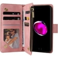 thumbnail image 6 of Wallet Case for iPhone 7 Plus iPhone 8 Plus, Premium Vintage PU Leather Magnetic Closure Handbag Zipper Pocket Case Kickstand Card Holder Slots with Wrist Strap Shockproof Flip Case - Pink, 6 of 16