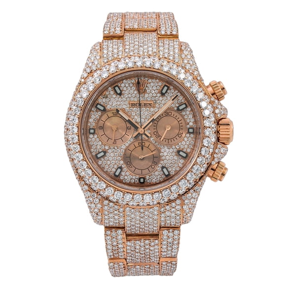 Pre-Owned Rolex Cosmograph Daytona 40MM 116505 Diamond Paved Dial Diamond Bezel 18K Rose Gold Full Diamond Oyster Bracelet