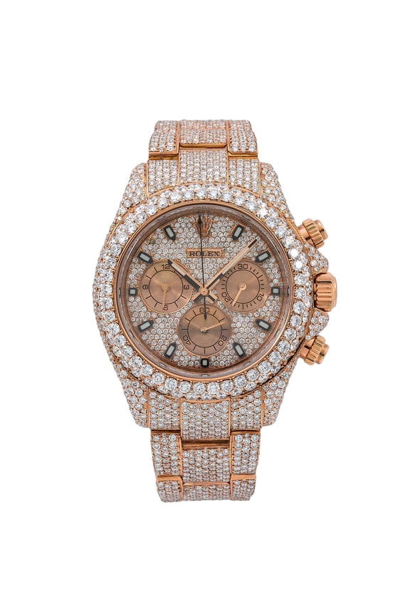 Pre-Owned Rolex Cosmograph Daytona 40MM 116505 Diamond Paved Dial Diamond Bezel 18K Rose Gold Full Diamond Oyster Bracelet