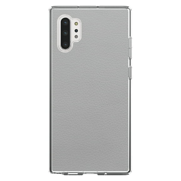 DistinctInk Clear Shockproof Hybrid Case for Galaxy Note 10 PLUS (6.8" Screen) - TPU Bumper, Acrylic Back, Tempered Glass Screen Protector - Lt Grey Faux Leather Print Design - Printed Leather