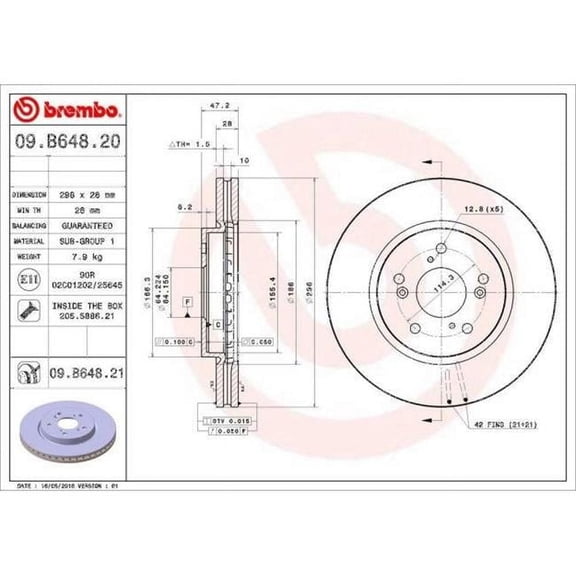 Brembo 09.B648.21 Disc Brake Rotor for 2012-2015 Honda Crosstour - Front