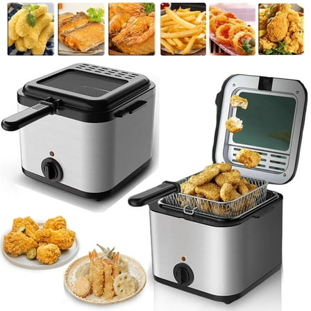 FAMKIT Electric Deep Fryer, 2.5 L Multiple Function Stainless Steel Fryer Machine Home Use, Immersion Element Oil Fryer Pot with Removable Basket Adjustable Temperature, Suit for Chicken, Chips