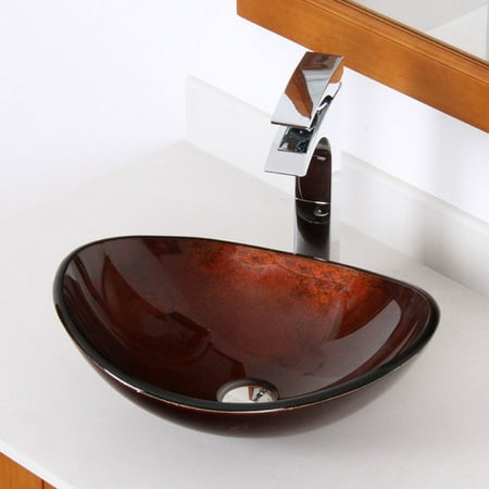 Elite Hand Painted Glass Oval Vessel Bathroom Sink