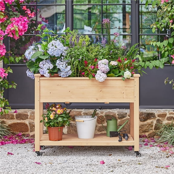 Yaheetech Raised Garden Bed Planter Box with Wheels for Outdoor, Wood