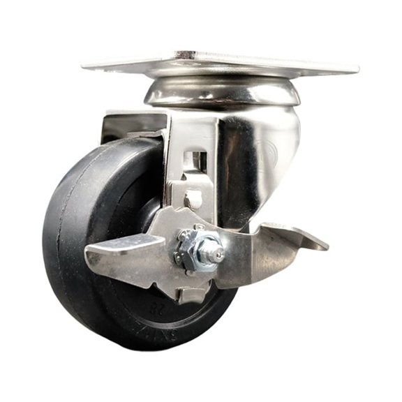 3.5 Inch 316SS Hard Rubber Wheel Swivel Top Plate Caster with Brake SCC