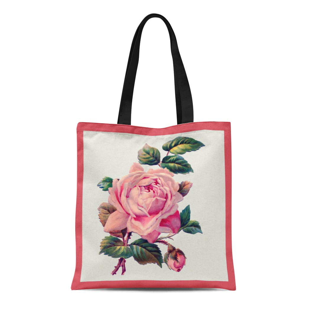 ASHLEIGH Canvas Tote Bag Flowers Pink Roses Floral Bouquet English ...
