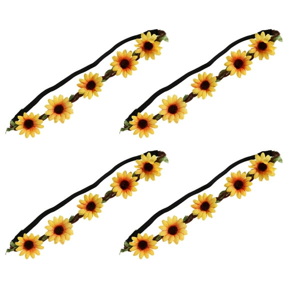 WHAMVOX 4PCS Sunflower Hairband Flower Headband for Women Hawaiian Hairband Boho Style Hairband Floral Headband for Summer Beach