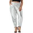 thumbnail image 1 of Pantalones jogger de mujer plus size Agnes Orinda, metálicos, brillantes, de cintura alta, elásticos, pantalones holográficos, sudadera 1X plateada, 1 of 6