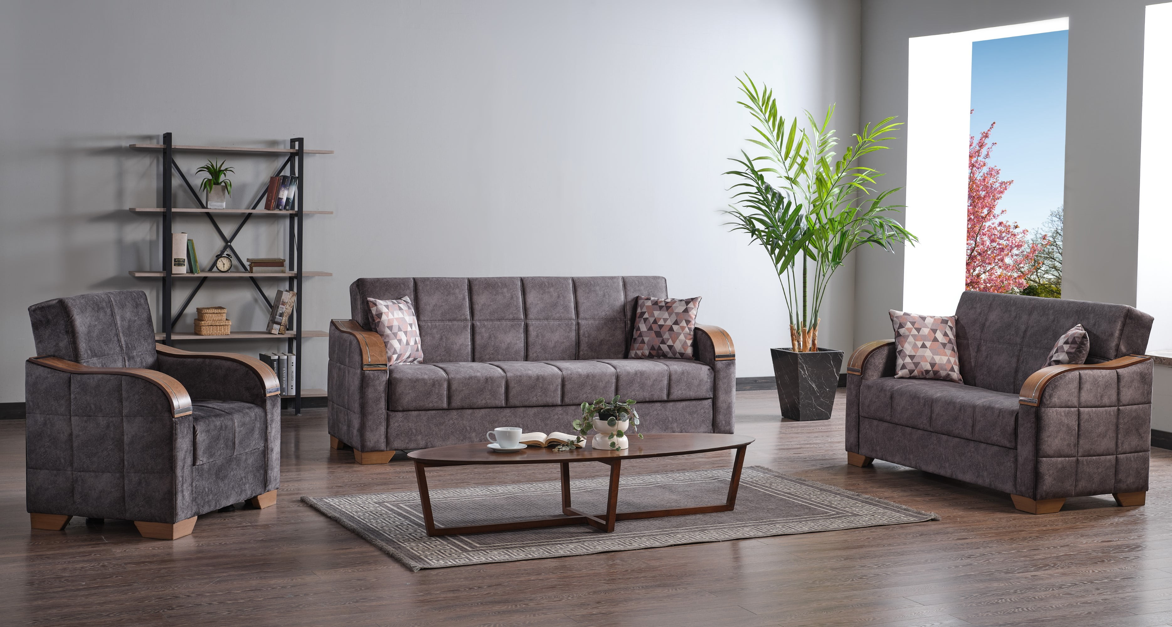 Ottomanson 65" Convertible Loveseat Sleeper with Storage, Modern Suede Sofa for Small Spaces, Brown