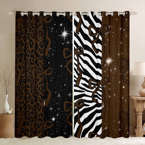 Homewish Cheetah Zebra Print Blackout Curtains Set of 2 (52x84 Each) for Adult, Dreamy Stars Galaxy Window Curtains, Brown Modern Bowknot Curtains and Drapes, Black Out Curtains Bedroom Decor