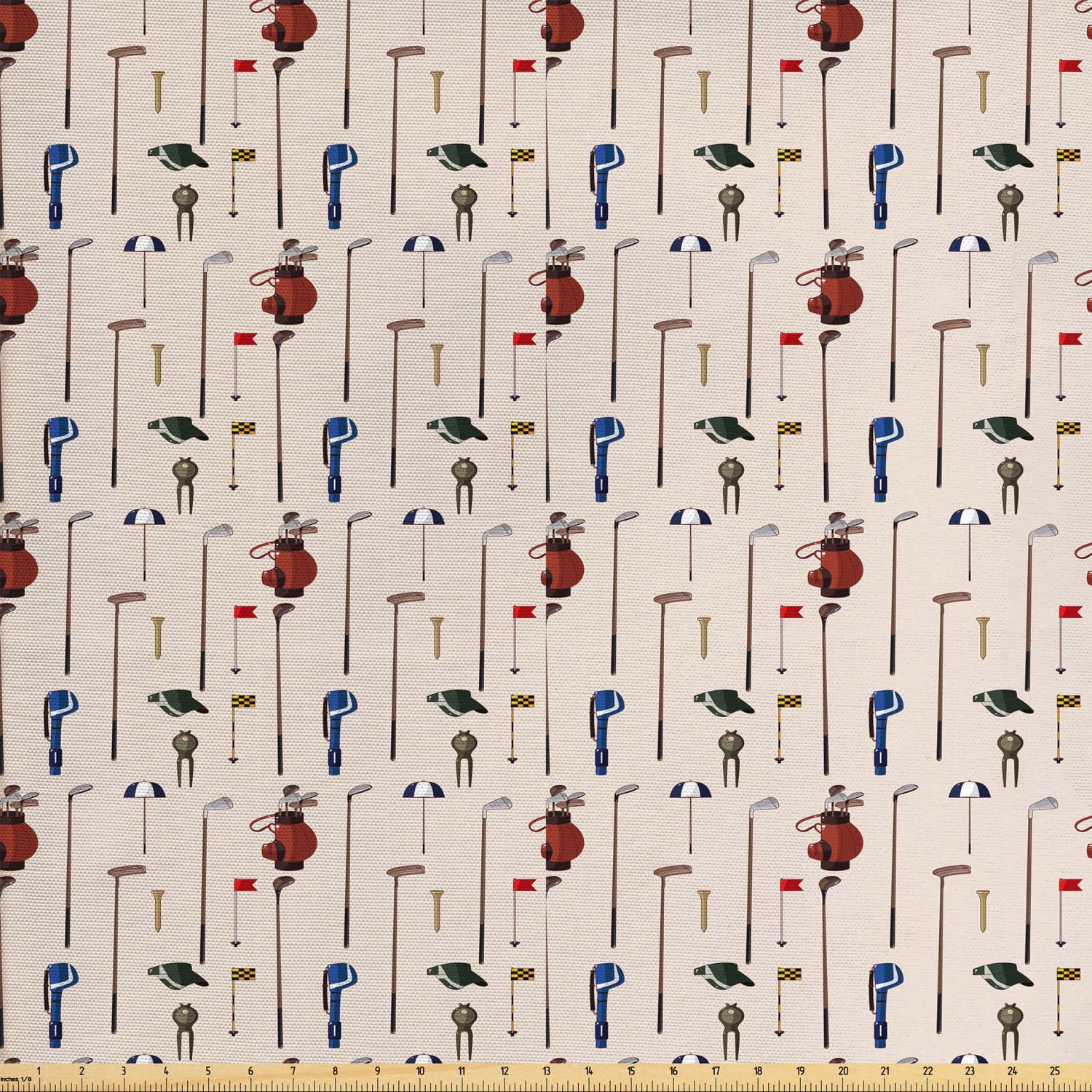 Golf Fabric by The Yard, Club and Ball Sport Theme Equipment Stroke