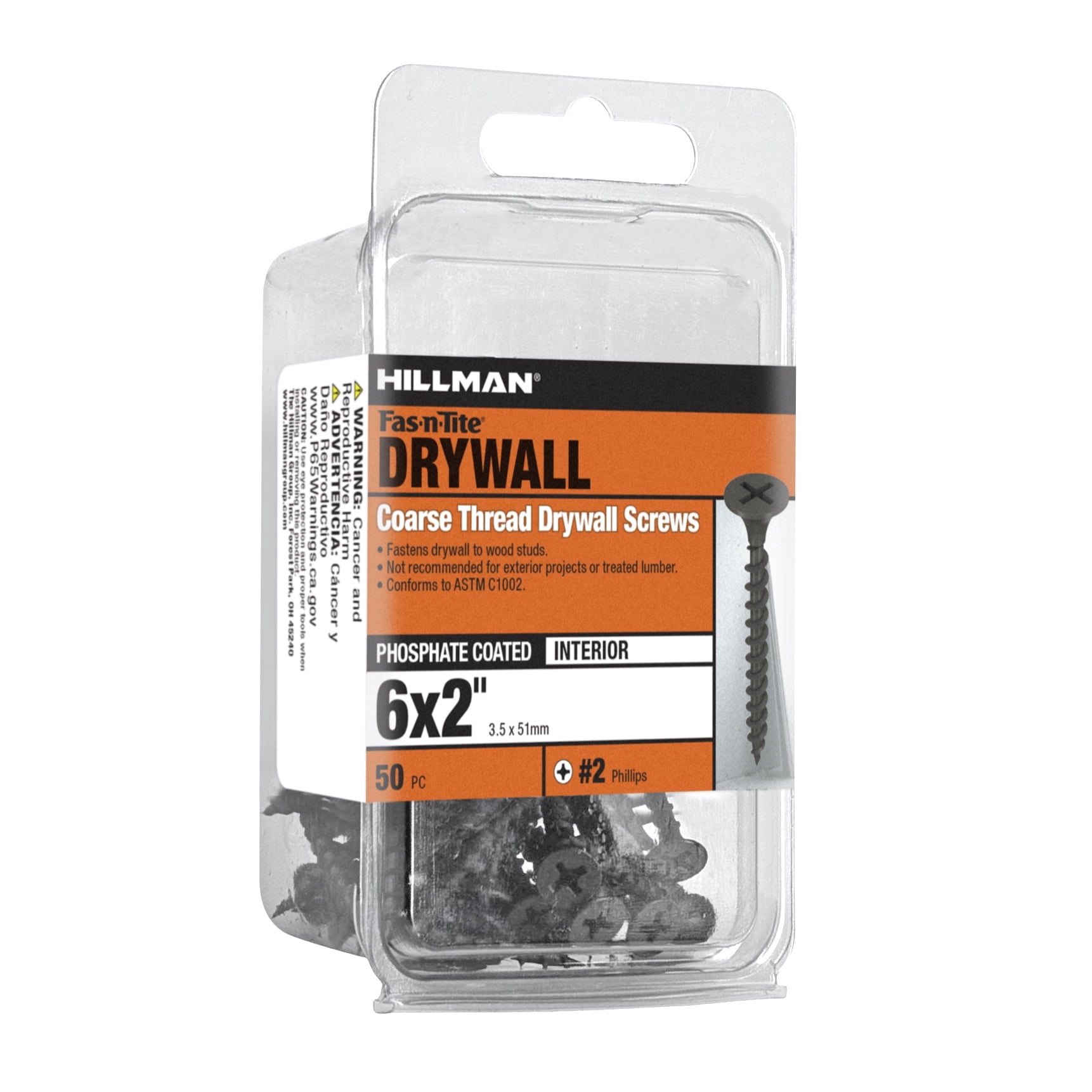 Fas-n-Tite Coarse Thread Drywall Screws, 6 x 2", Steel, Interior Screws, Phillips, 50 pack