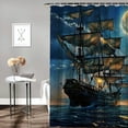 thumbnail image 2 of Shiartex Pirate Ship Shower Curtain Nautical Vintage Ghost Sailboat Sailing Fantasy Ocean Full Moon Adventure Themed Polyester Curtains Bathroom Decor with Hooks 36x72, 2 of 7