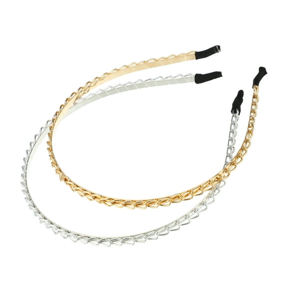 2 Pcs Metal Twisted Link Chain Shape Headbands Accessories for Women Gold Tone Silver Tone 4.72"x0.2"