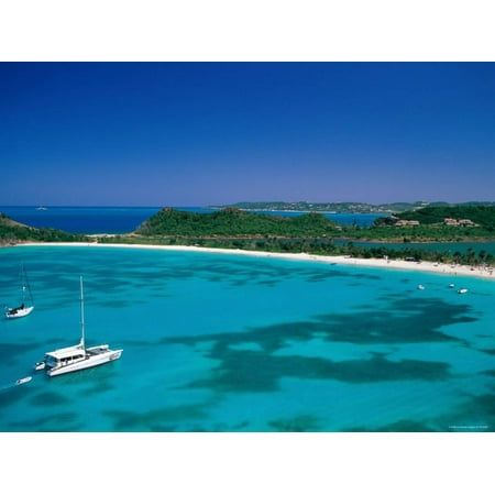 Deep Bay, Beach and Yachts, Blue Water, Antigua, Caribbean Islands Print Wall Art By Steve