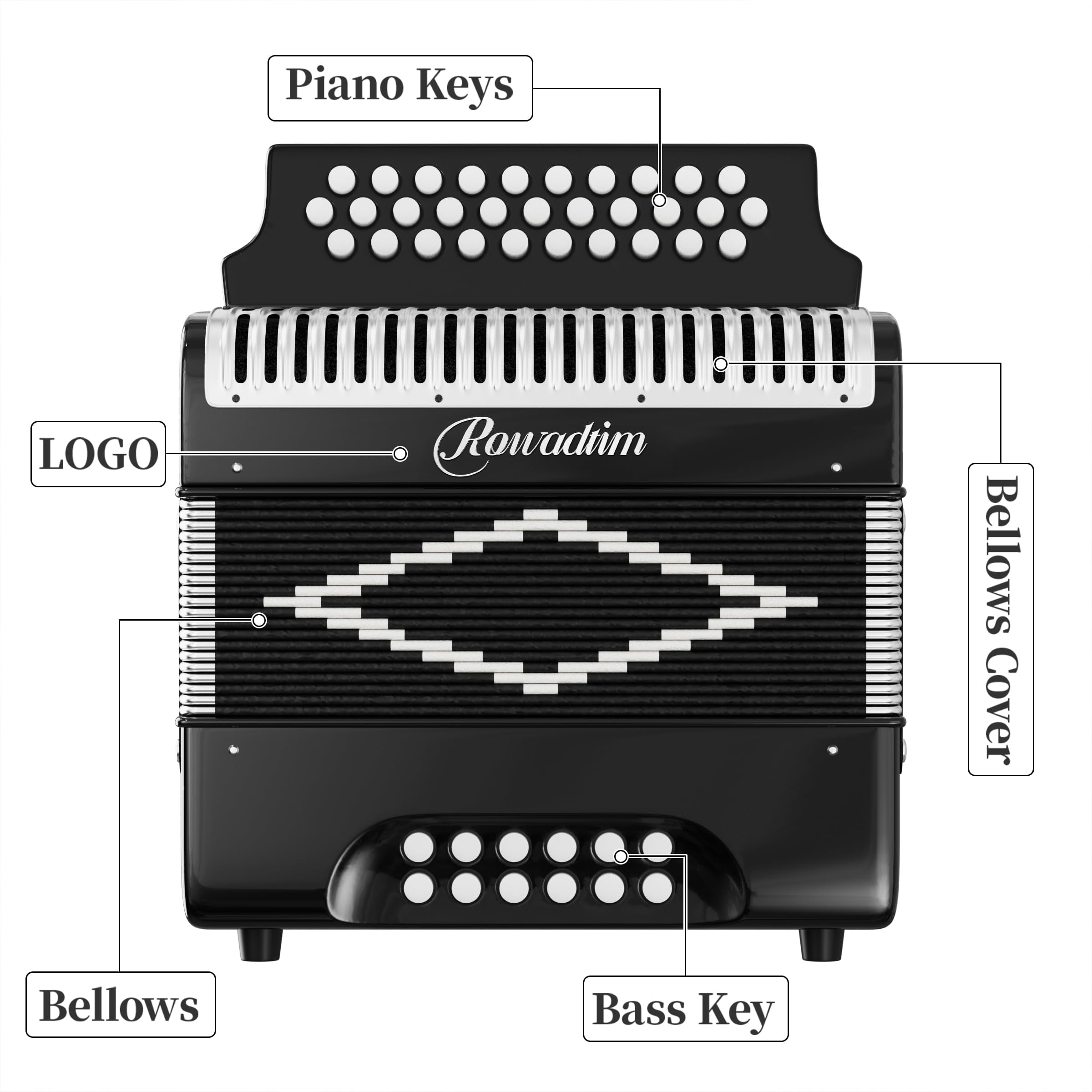 Accordion - 31 Key Diatonic, 12 Bass Buttons (G/C/F Tuning), Push-Pull Isochord Design, Beginner-Friendly Adult Set with Case, Gloves & Cleaning Wipes