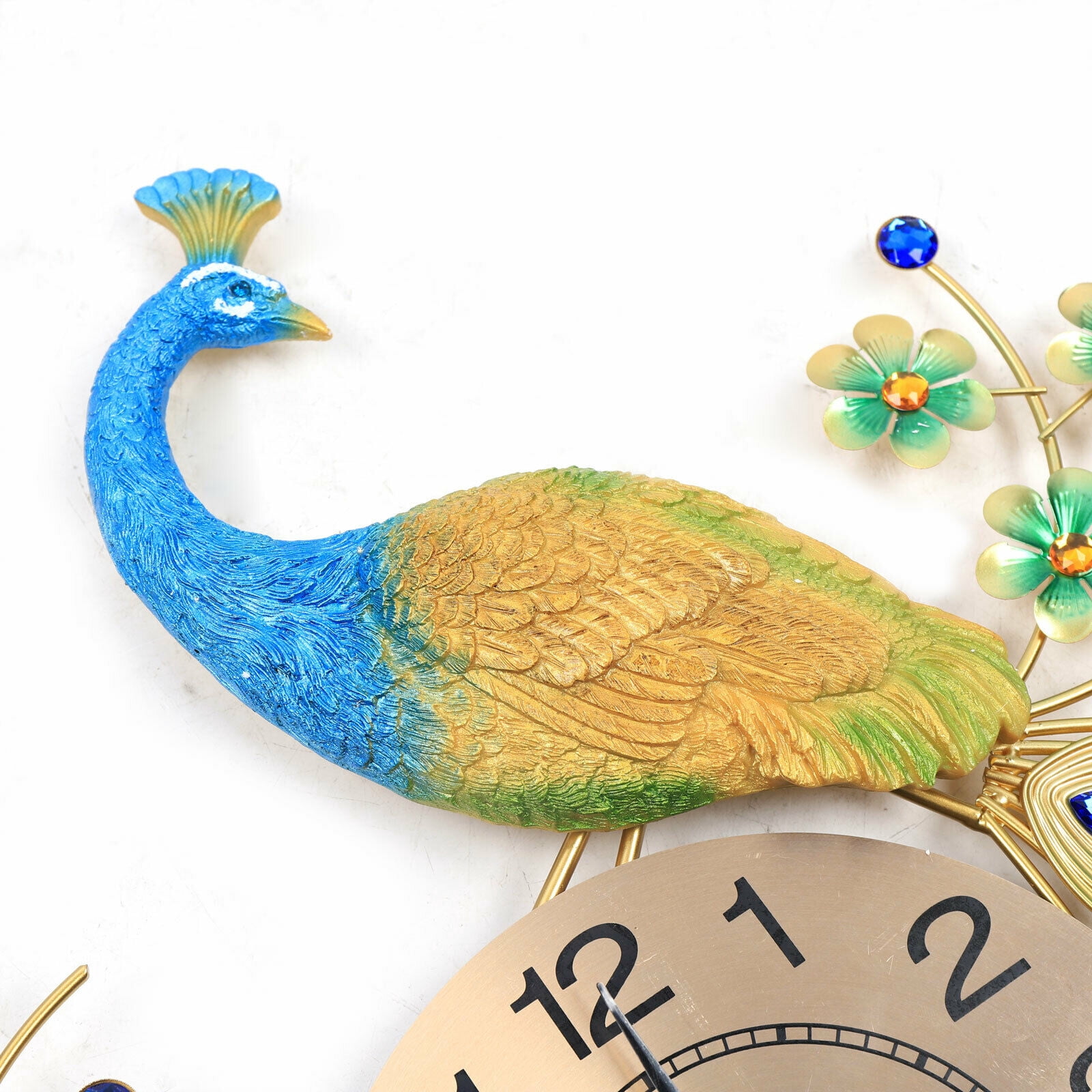 DENEST 8.26" 3D Peacock Shape Wall Clock Large Living Room Wall Watch Decoration Art
