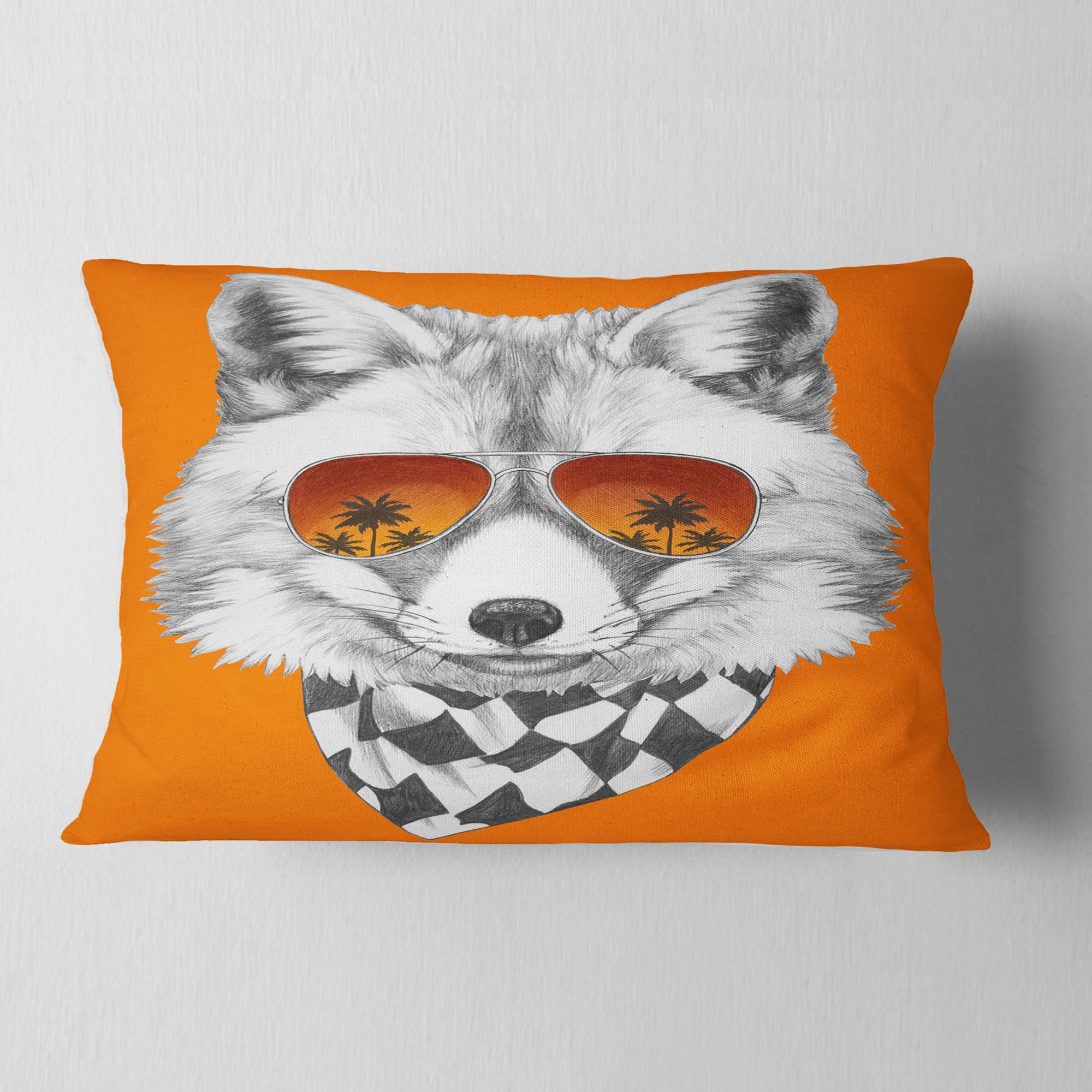 Designart Fox with Mirror and Sunglasses - Contemporary Animal Throw Pillow - 12x20