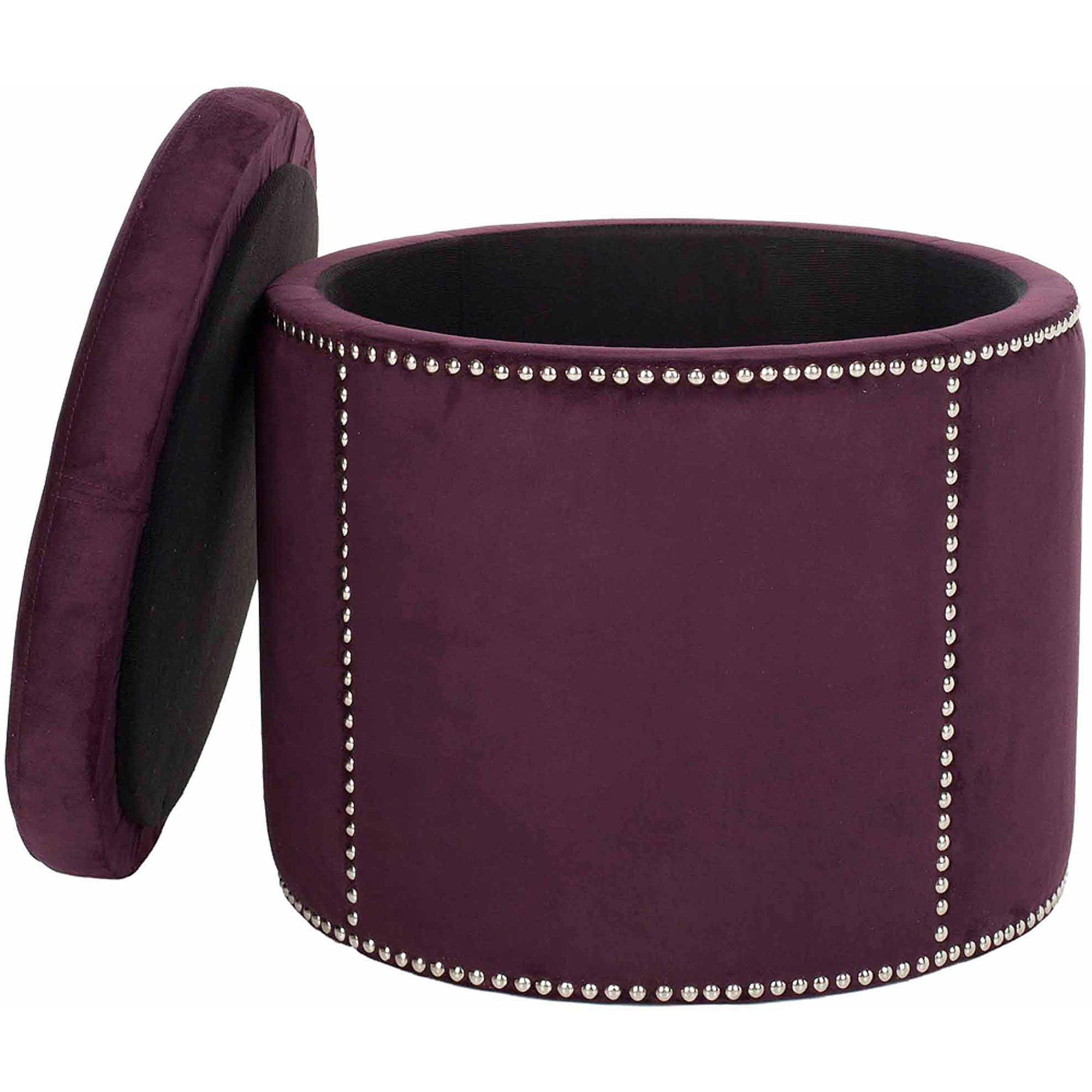 Safavieh Jody Modern Glam Round Storage Ottoman w/ Silver Nail Heads