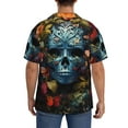 thumbnail image 3 of Lsque Butterfly Flower Skull A print Men's Cuban Collar Short Sleeve Shirt Summer Beachwear Casual Button Down Fashionable Vacation Leisure Shirt-4X-Large, 3 of 7