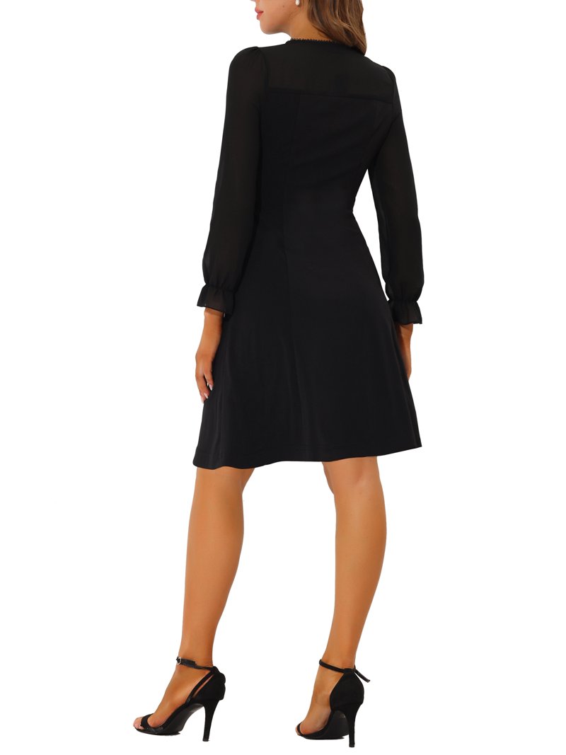 long sleeve chiffon mini dress PUFFY SLEEVED CHIFFON MINI BLACK DRESS | CULT MIA