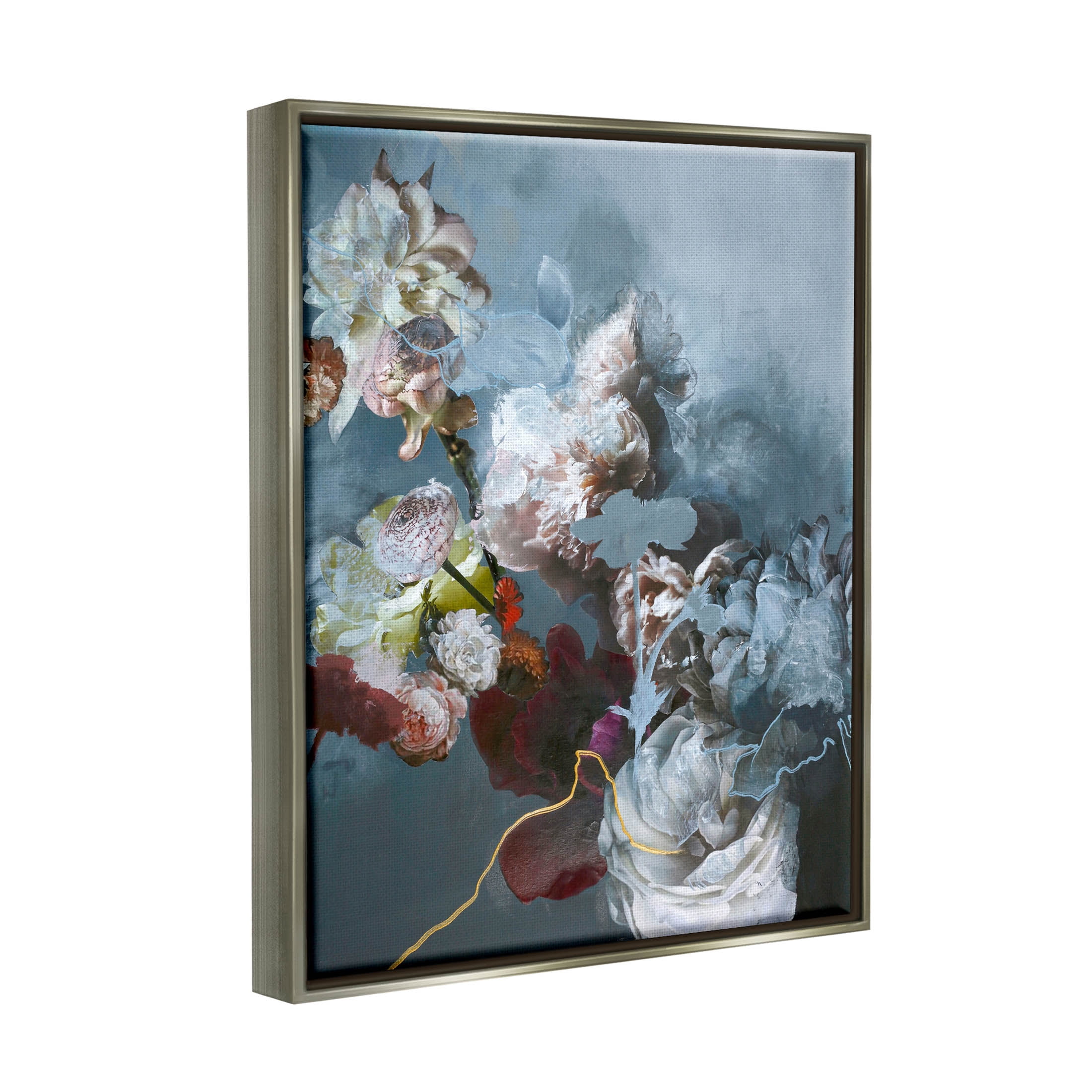 Blooming Contemporary Florals Abstract Graphic Art Luster Gray Framed Art Print Wall Art