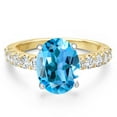 thumbnail image 3 of Gem Stone King 14K Two Tone Gold Swiss Blue Topaz and Lab Grown Diamond Engagement Ring for Women | 4.65 Cttw | Oval 11X9MM | Gemstone November Birthstone | Size 6, 3 of 6